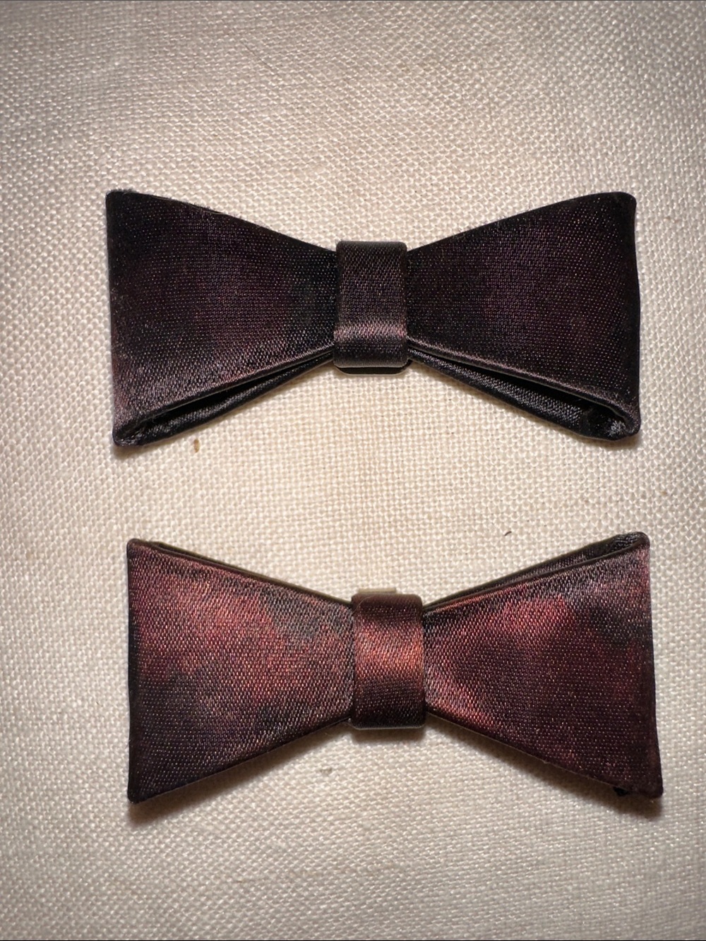 Vintage Black/Brown Satin Bow Shoe Clips